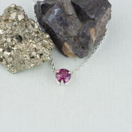 Pink Spinel in Minimalist Sterling Silver Necklace front view fancy