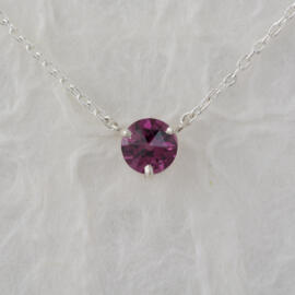 Pink Spinel in Minimalist Sterling Silver Necklace hanging view fancy