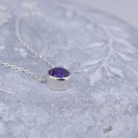 Round Amethyst in Sterling Silver Bezel Necklace sie view fancy