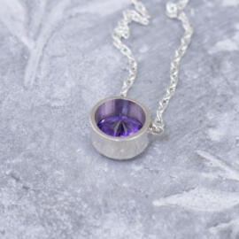 Round Amethyst in Sterling Silver Bezel Necklace back view fancy