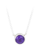 Round Amethyst in Sterling Silver Bezel Necklace front view