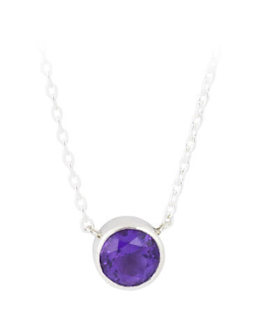Round Amethyst in Sterling Silver Bezel Necklace