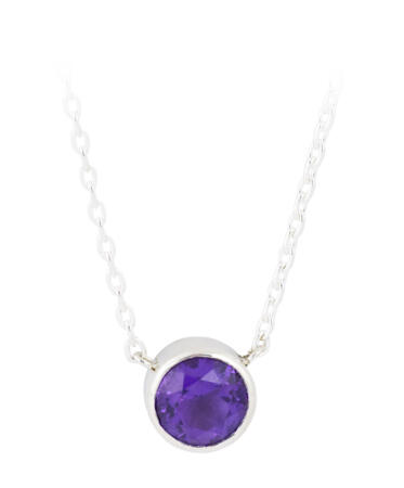 Round Amethyst in Sterling Silver Bezel Necklace