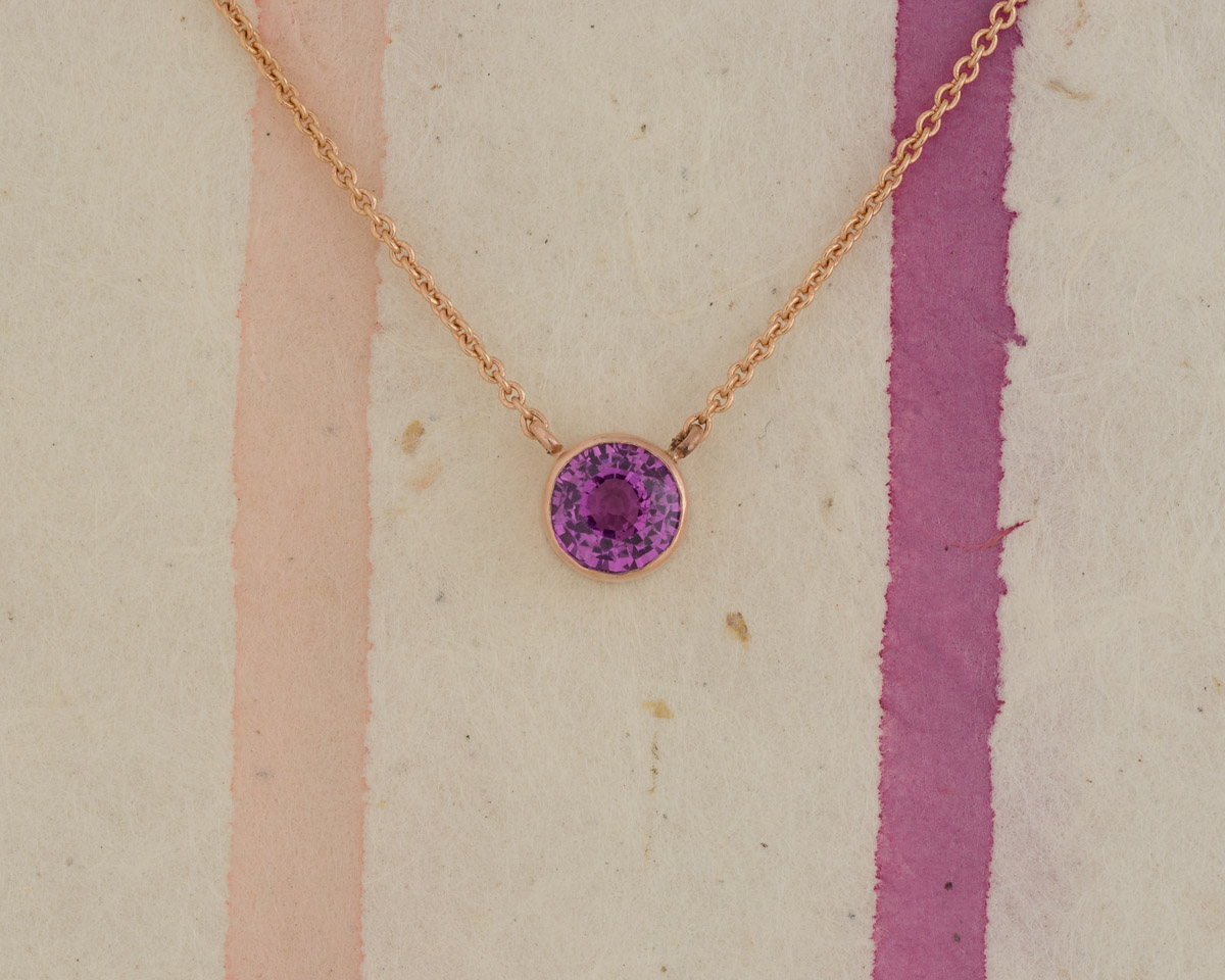 Pink Sapphire Heart on Bezel Diamond Necklace 18K Gold | The Private Room Jewelry