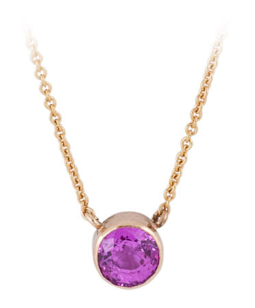 Pink Sapphire in Modern Rose Gold Bezel Necklace