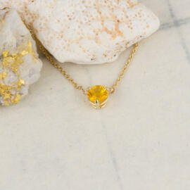 Yellow Sapphire Pendant in Simple 3 Prong Setting front view fancy
