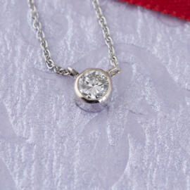 White Gold Necklace with Round Brilliant Diamond front view fancy