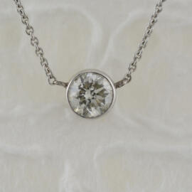 Round Brilliant Diamond in White Gold Necklace hanging view fancy
