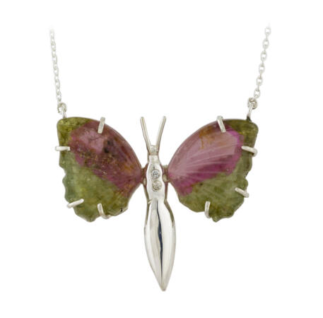California Tourmaline : Green and Pink Butterfly Necklace with Diamonds