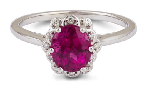 California Tourmaline : Vintage Style Halo Ring with Diamond Accents