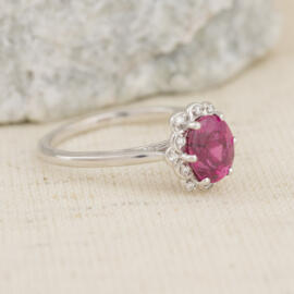 California Tourmaline : Vintage Style Halo Ring with Diamond Accents side view fancy