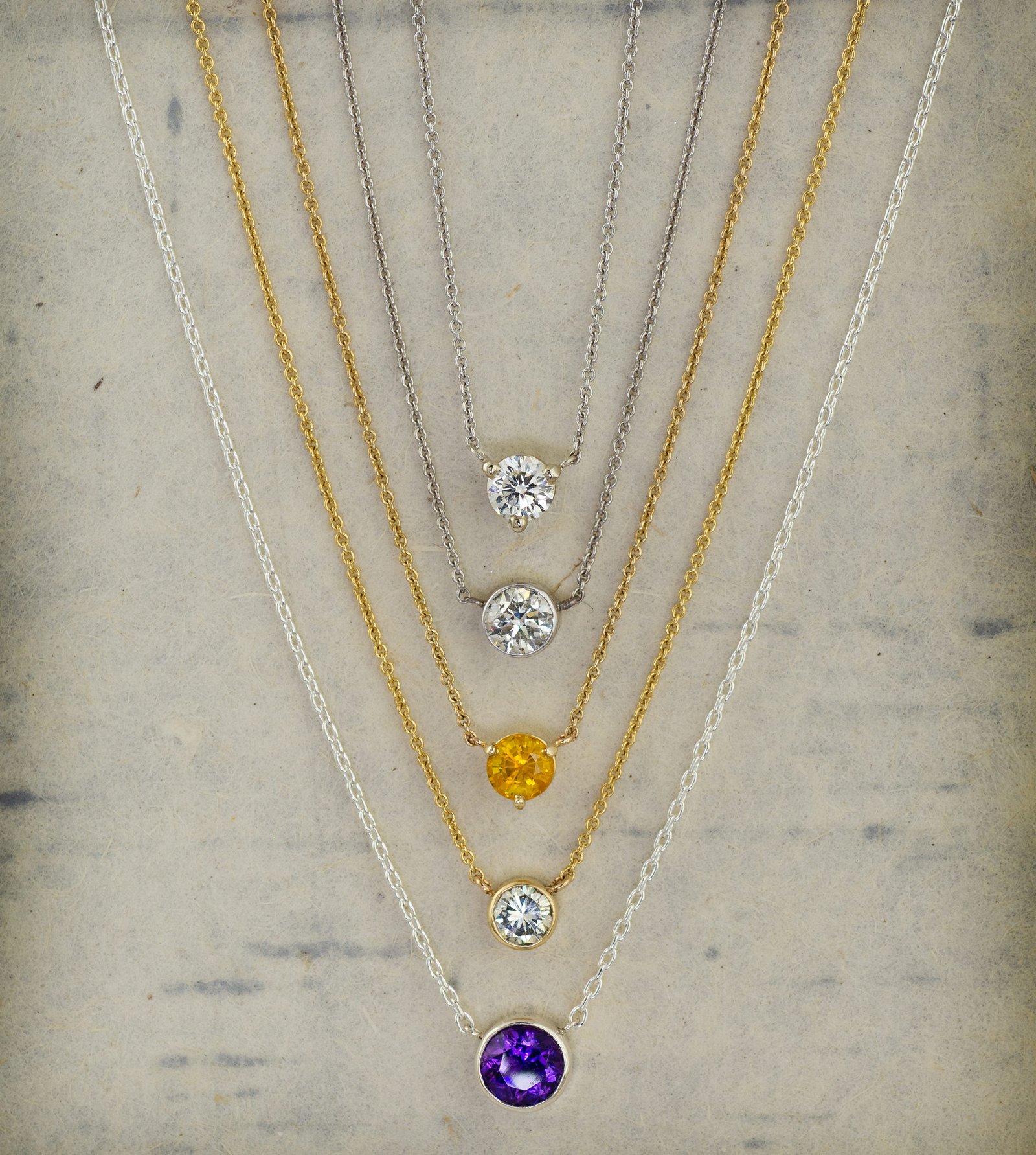 Floating Diamond Necklace Gold and Silver Gemstone Pendants on Dainty Chains Arden Jewelers