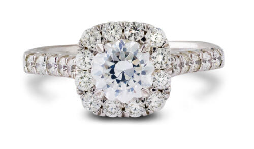 Low Profile Cushion Halo Diamond Engagement Ring