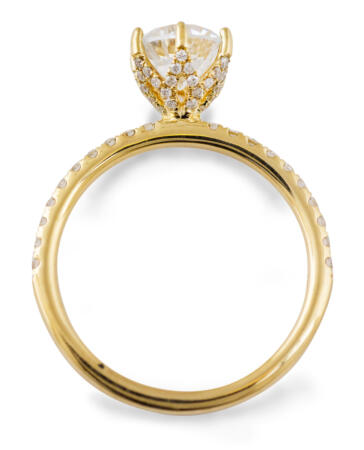 through view of Diamond Engagement Ring with Tulip Style Mounting in Yellow Gold