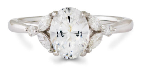 Marquise Diamond Accent Engagement Ring with Oval Center Stone front view