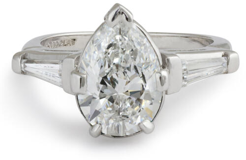 Platinum estate pear cut diamond ring front view