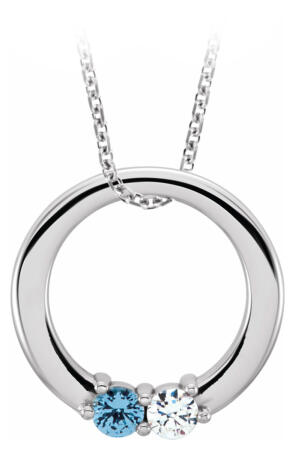 Mother circle necklace with 2 gemstones in white metal