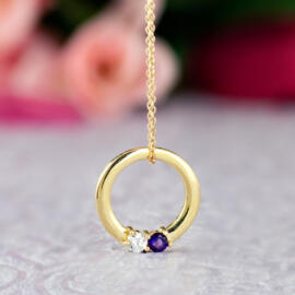 Yellow gold Mothers Day pendant with amethyst and diamond