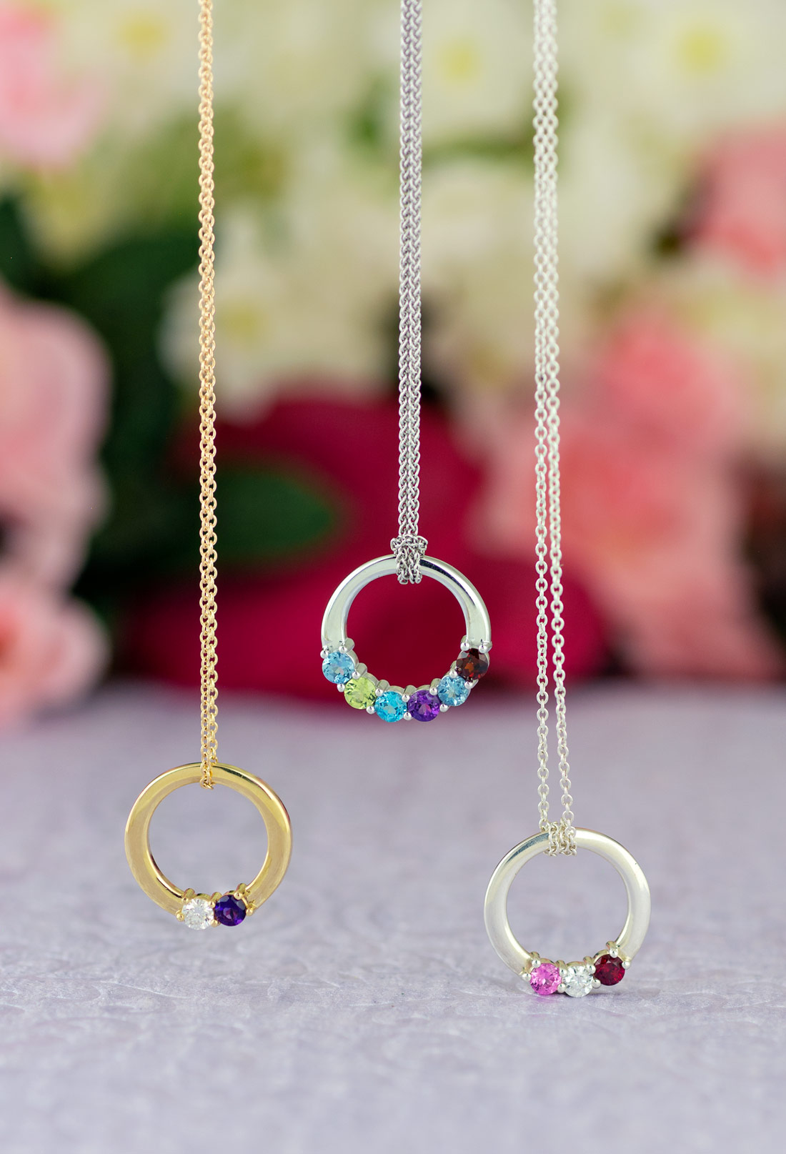 Personalized Birthstone Minimalist Circle Pendant Necklace - Danique Jewelry