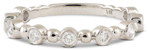 Bezel Set Diamond and Bead Stackable White Gold Band