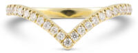 Deep V yellow gold band with diamonds front white background