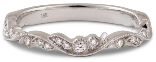 Delicate Milgrain and Diamond Scroll Stackable Band