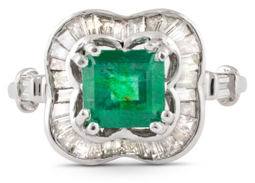 Square Cut Emerald with Baguette Diamond Halo