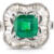 emerald and baguette diamond halo ring front view