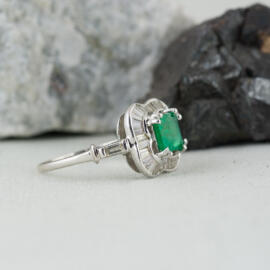 fancy background square emerald baguette halo left side view