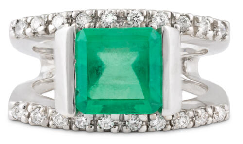 Split Shank Diamond and Square Emerald Ring