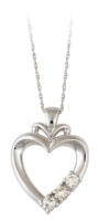 three diamond heart pendant front angle