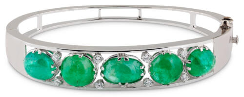 Cabochon Emerald and Diamond Bangle Bracelet