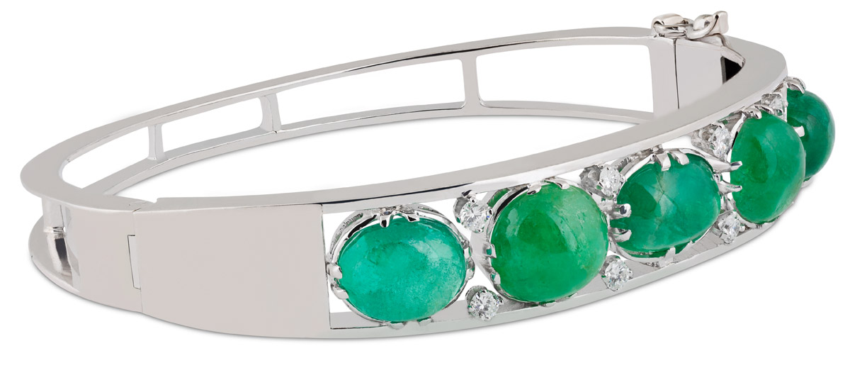 Cabochon Emerald Ring with Diamond Bow - Emeralds International LLC.