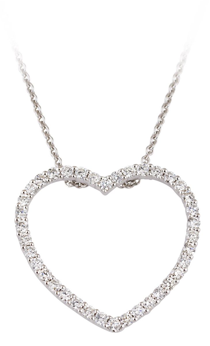 Open Diamond Heart Pendant Necklace 14K White Gold