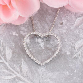 front angle fancy background open diamond heart necklace