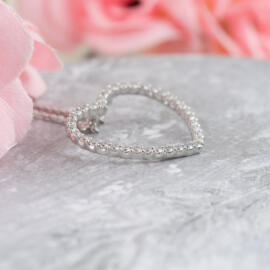 side angle fancy background open diamond heart necklace