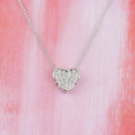 front angle white gold fancy background stationary heart necklace