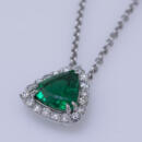 trillion emerald and diamond halo necklace front