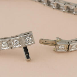 A box clasp on a tennis bracelet