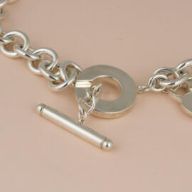 A toggle clasp on a large link bracelet