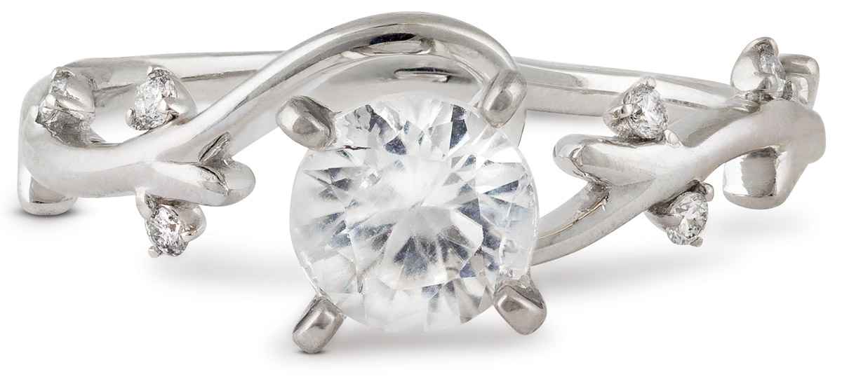 14K White Gold Diamond Accent Engagement Ring - 39913093