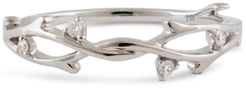 Diamond Wedding Band Twisted Branch with Leaf Details