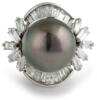 black pearl and diamond ring front view