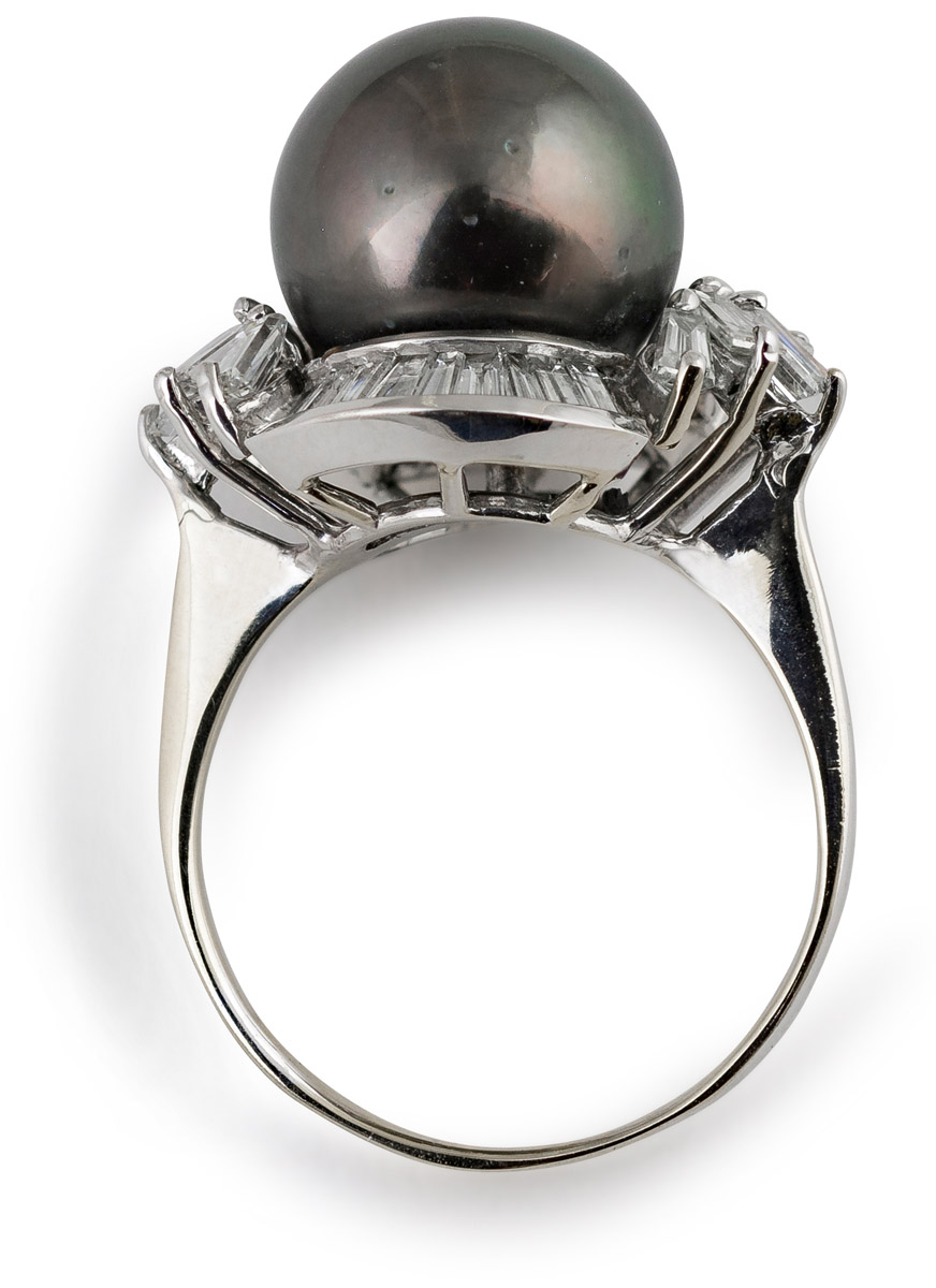 Vtg 14k White Gold Diamond Dove Gray Tahitian Pearl 9.55mm Ring Size 7  Classy - Antiques and Jewelry By The Sea