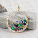 circle gemstone diamond mothers pendant front view