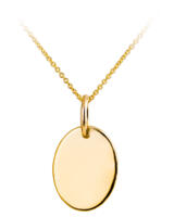 Oval engravable pendant in 14k yellow gold - front view