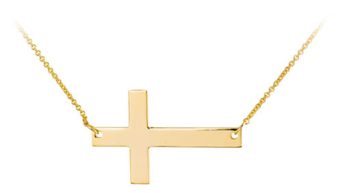 Sideways Cross 14k Yellow Gold Engravable Necklace