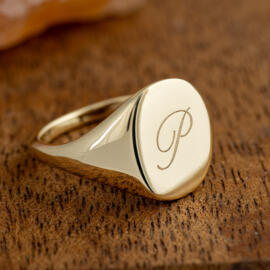 14k yellow gold engravable oval signet ring - left side
