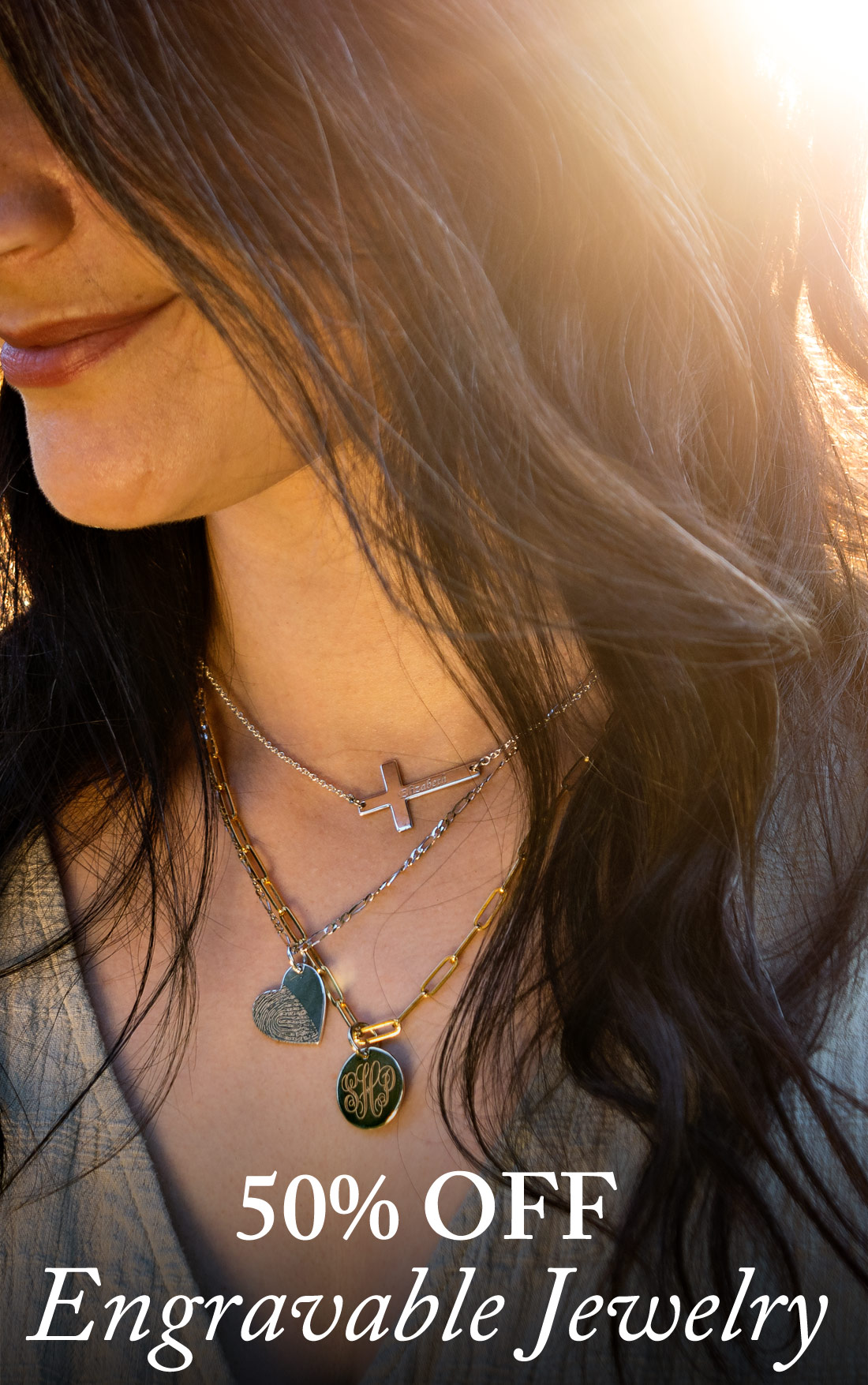50 percent off engravable jewelry sale
