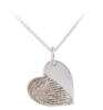 Engravable heart pendant on chain - front view with fingerprint